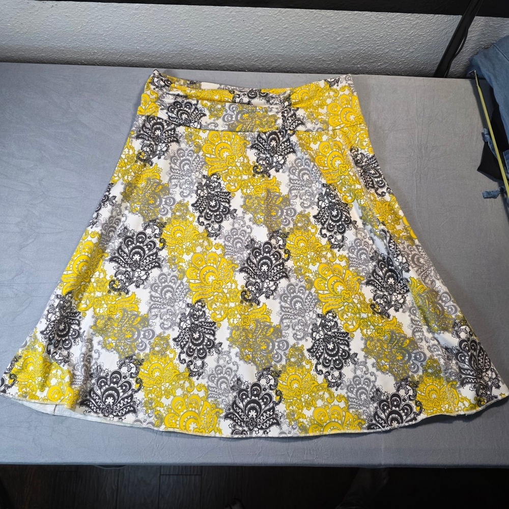 Tranquilityβ by Colorado Clothing Yellow Grey Paisley A-Line Skirt Small